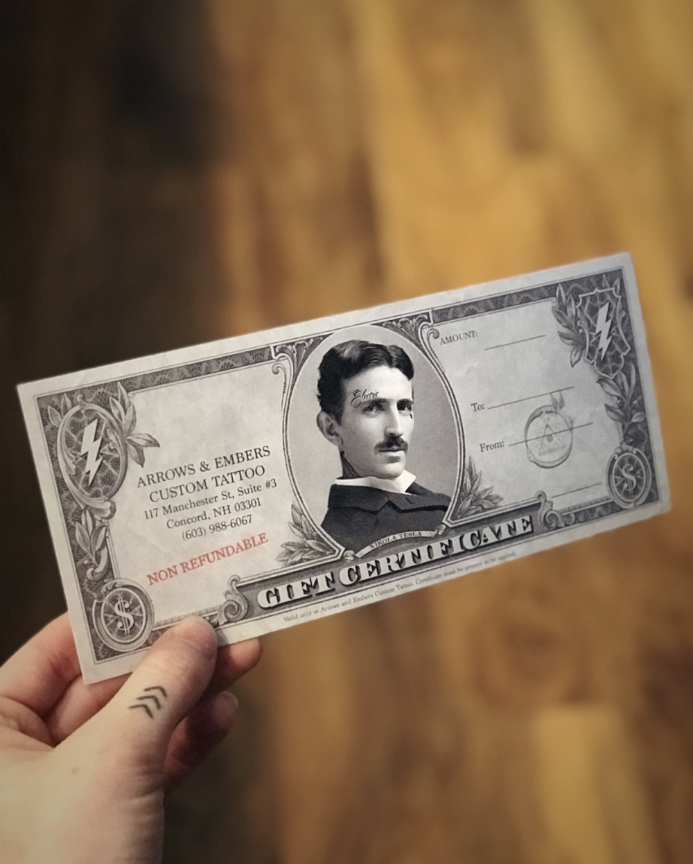 Gift Card Certificate Custom Amount Money Nikola Tesla Currency Bills Dolla Perfect Mother's Day Father's Day Holidays Christmas Birthday Gift