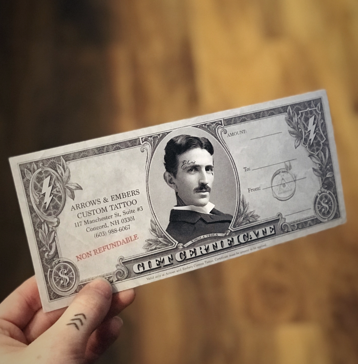 Gift Card Certificate Custom Amount Money Nikola Tesla Currency Bills Dolla Perfect Mother's Day Father's Day Holidays Christmas Birthday Gift